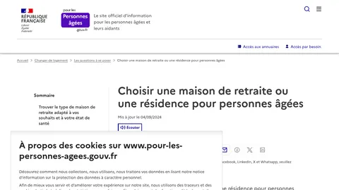 Capture du site Pour les personnes âgées — Hébergement